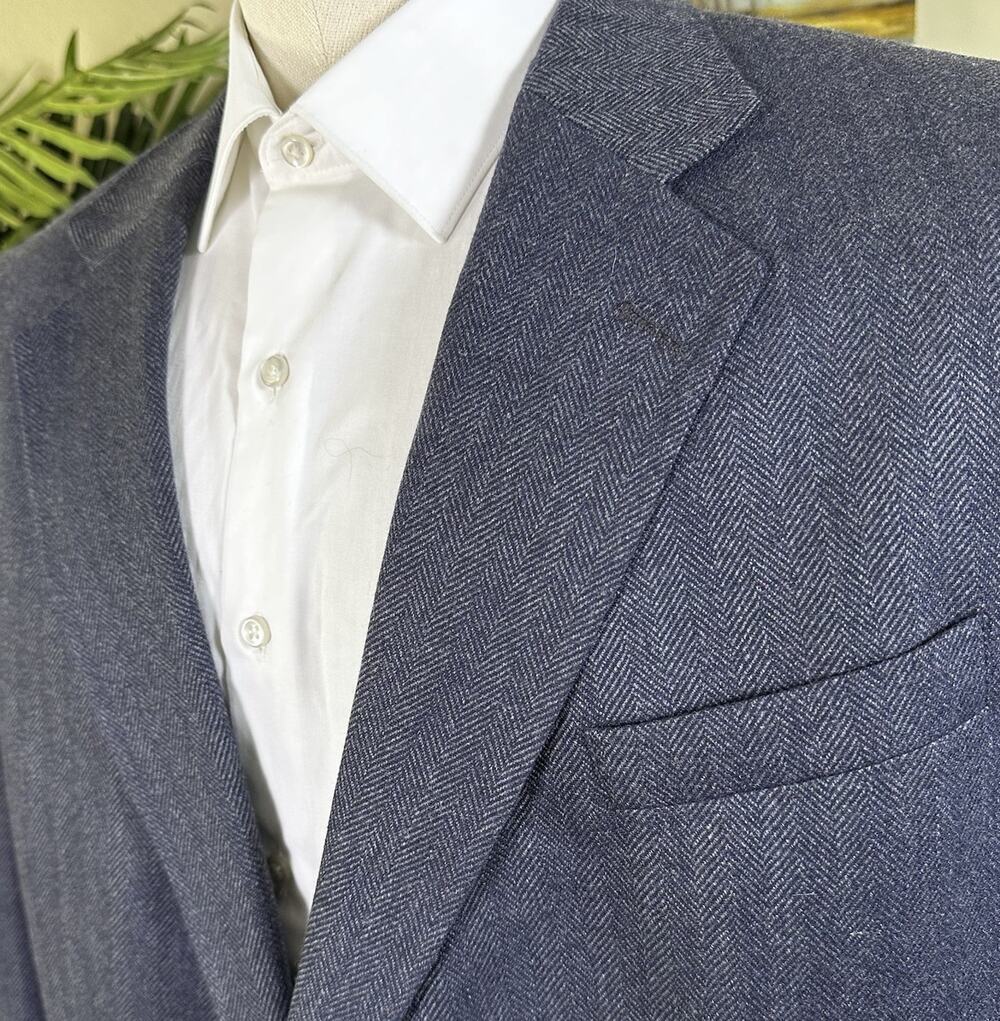 Nautica Sport coat Blazer Men 48S Lambswool Stretch Herringbone Dark Grey